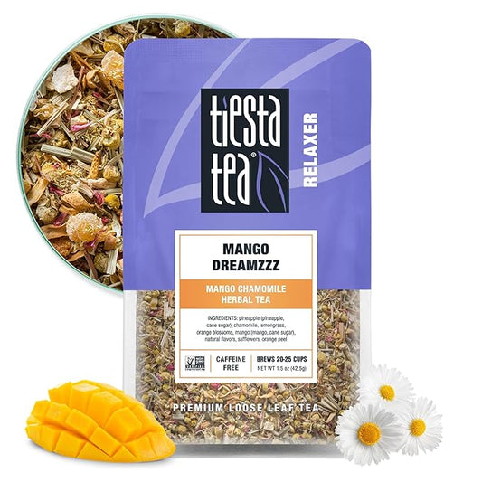 Tiesta Tea - Mango Dreamzzz Chamomile Loose Leaf Herbal Tea, Relaxing Chamomile & Lemongrass Blend, Caffeine-Free, Brew Hot or Iced, Makes Up to 25 Cups, Resealable Pouch, 1.5 Ounce