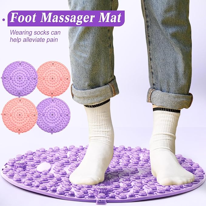 4 Pack Foot Massager Mat Foot Reflexology Pad with Magnetic Relaxation Massage Feet Pressure Point Pad Anti Fatigue Walk Stone Acupoint Mat Particle Portable Massage Tool(Purple and Pink)