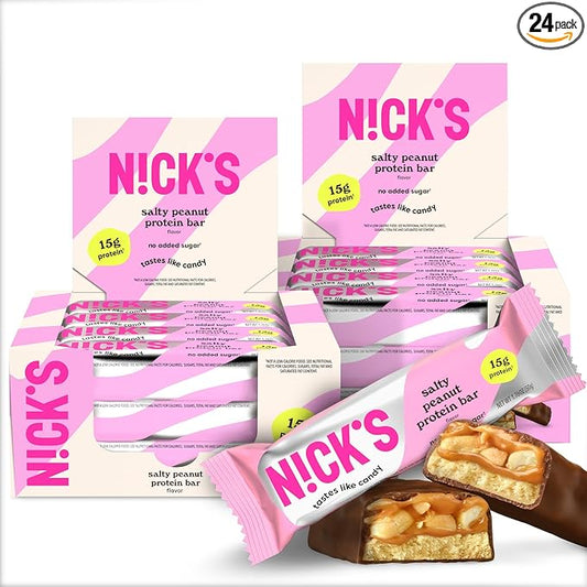 NICKS Protein Bars Chocolate Peanut | 15g protein | 200 calories | Low Carb Keto Friendly Snacks No Added Sugar (Multipack 24 bars x 50g)