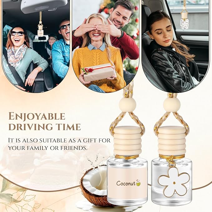2 Sets Hanging Car Air Freshener and Essential Oil Diffuser, Car Air Freshener Daisy Essential Oil Diffuser Long Lasting Automobile Aromatherapy(White,Coconut)