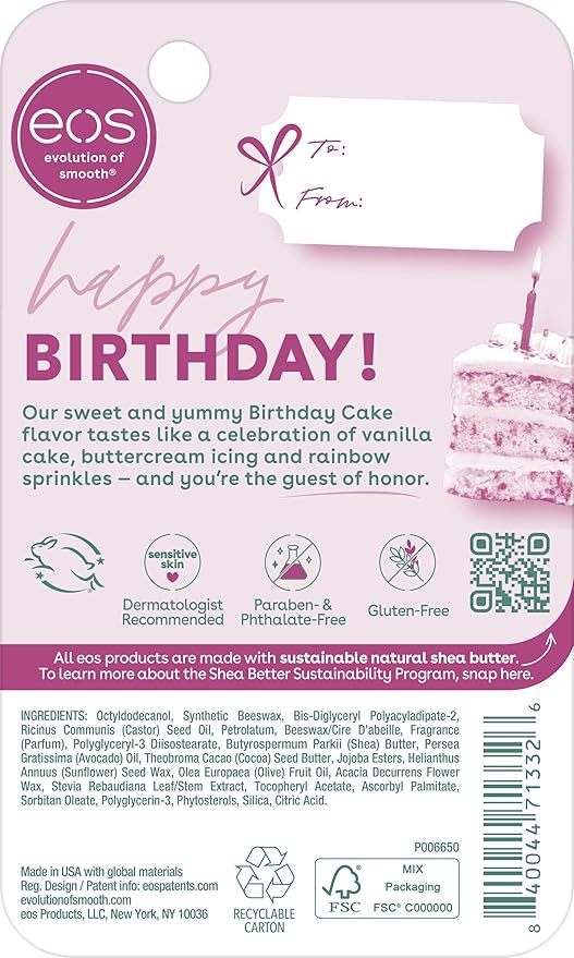 eos 24H Moisture Super Balm - Birthday Cake, Lip Mask, Day or Night Lip Treatment, Made for Sensitive Skin, 0.35 fl oz