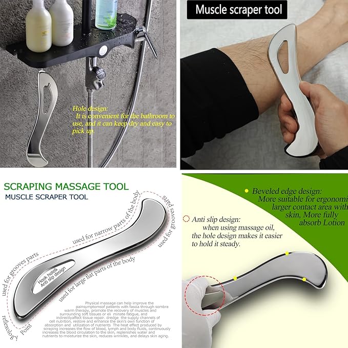 Professional Muscle Scraper Tool Set, Guasha Stainless Steel Physical Therapy Massage Tools with Storage Case, 3-Piece