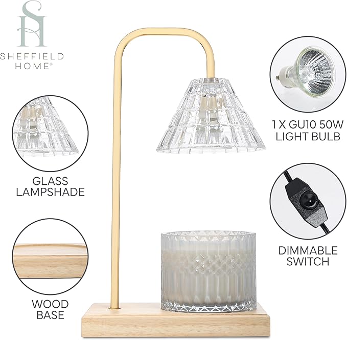 Sheffield Home Glass Candle Warmer Lamp – Elegant Candle Warmer for Long-Lasting Fragrance, Sleek Design, 12x8, Natural Cone Shaped New