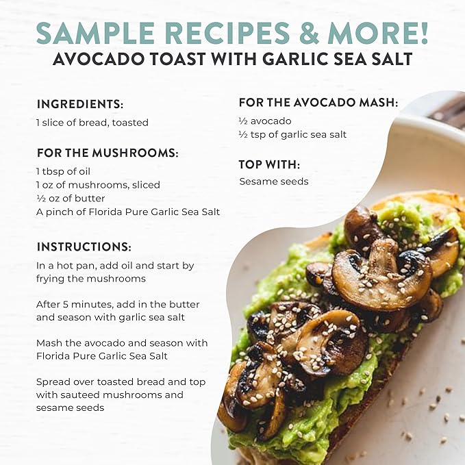 FLORIDA PURE Garlic Sea Salt - 80+ Mineral Sea Salt, Natural, Unrefined, Non Iodized - for Baking, Cooking, Seasoning & Enhancing Taste - Rich Taste Flaky Sea Salt (3 oz. Pouch)