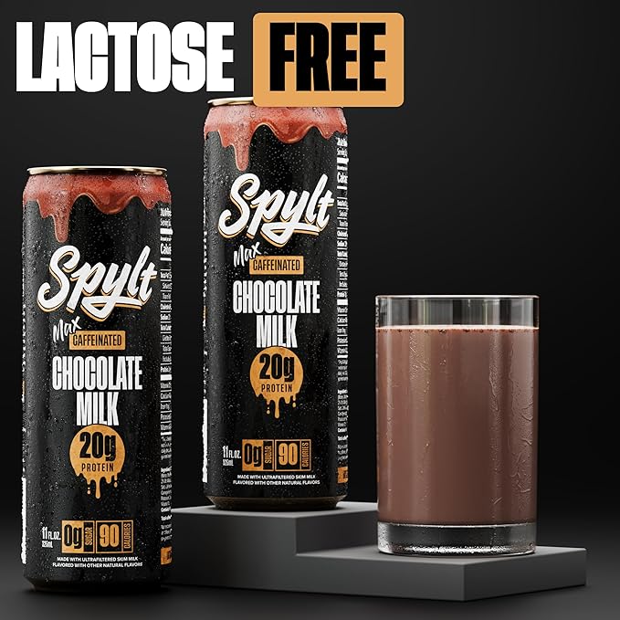 Spylt High Protein Max Chocolate Milk with 140mg Caffeine & 20g Protein - 90 Calories, Ready to Drink, Sugar Free, Lactose Free Milk, Perfect for Workout Recovery & Afternoon Pick Me Up - 12 Count