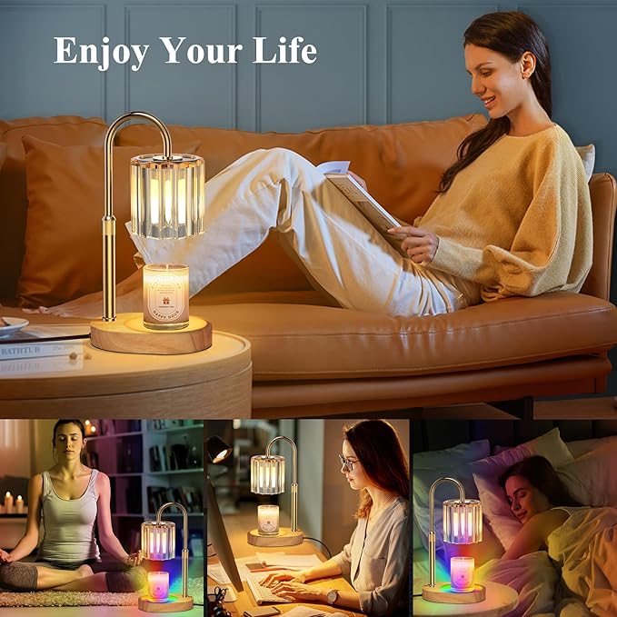 Lukasa Candle Warmer Lamp, with RGB LED Lights,Timer and Dimmer, Adjustable Height, House Warming Gifts New Home Decor, Gifts for Women Mom, Wax Melt Warmer for Scented Jar Candles