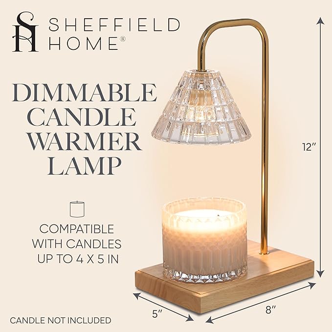 Sheffield Home Glass Candle Warmer Lamp – Elegant Candle Warmer for Long-Lasting Fragrance, Sleek Design, 12x8, Natural Cone Shaped New