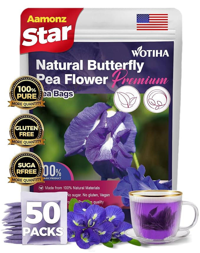 WOTIHA-Natural Butterfly Pea Flower Tea 75g.100% Natural Butterfly Pea 50 Herbal Tea.Non-GMO • Additive-Free • Caffeine-Free • Sugar-Free • Vegan