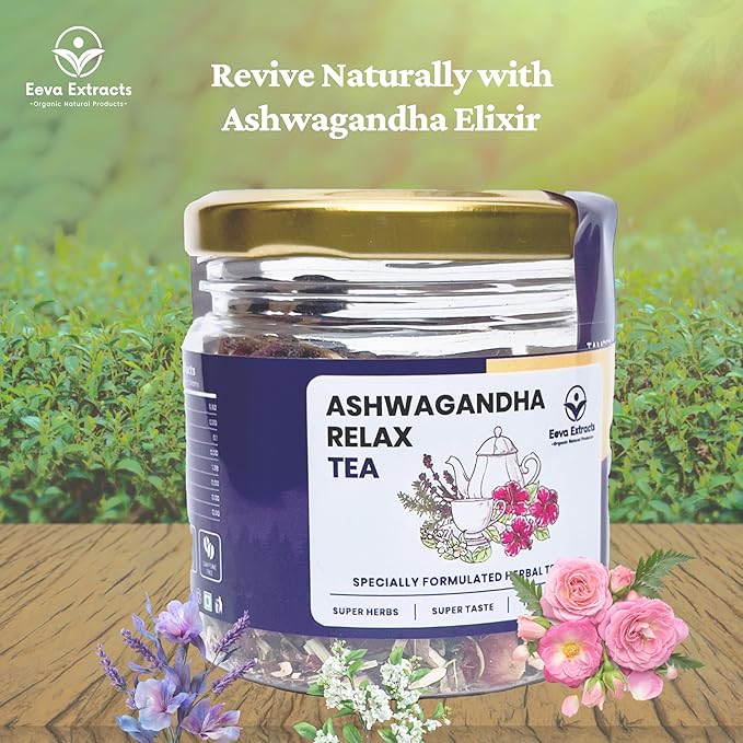 Eeva Extracts - Ashwagandha Relax Herbal Tea – Stress Support & Calm Blend | Natural Caffeine-Free Herbal Infusion | 25 gm