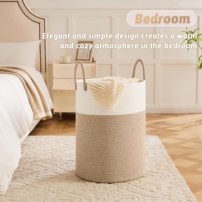 Laundry Basket,Woven Cotton Rope Laundry Hamper,100L for Decorative Storage of Dirty Clothes,Toys and Blankets in Bathroom,Baby Room and Living Room