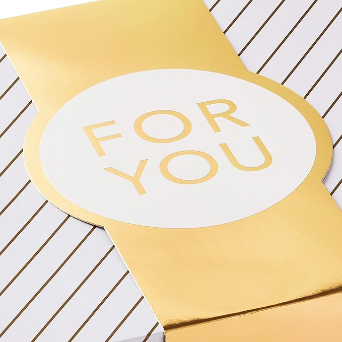 Hallmark 10" Large Gift Boxes with Wrap Bands (2-Pack: White and Gold, "For You") for Weddings, Graduations, Valentine's Day, Christmas, Hanukkah, Birthdays, Wrapped Treats and Cookies