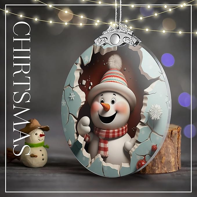 2025 Christmas Ornament, Christmas Tree 4 Inch Acrylic Ornament Art, Christmas Ornaments, Christmas Tree Ornaments, Gag Gifts Funny Adult, Christmas Decorations (Cute Snowman)