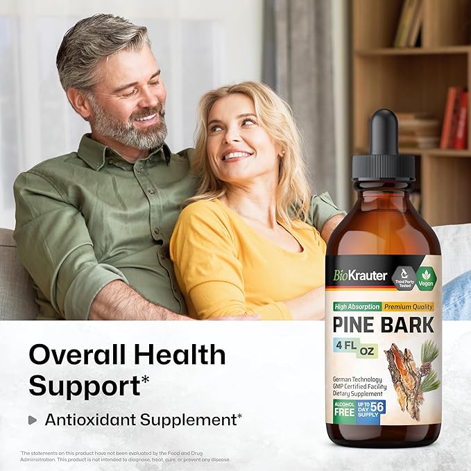 BIO KRAUTER Pine Bark Extract - Rich in Antioxidants Liquid Supplement - 400 mg French Maritime Pine Bark Extract Drops - Vegan, Alcohol & Sugar Free - 4 Fl Oz