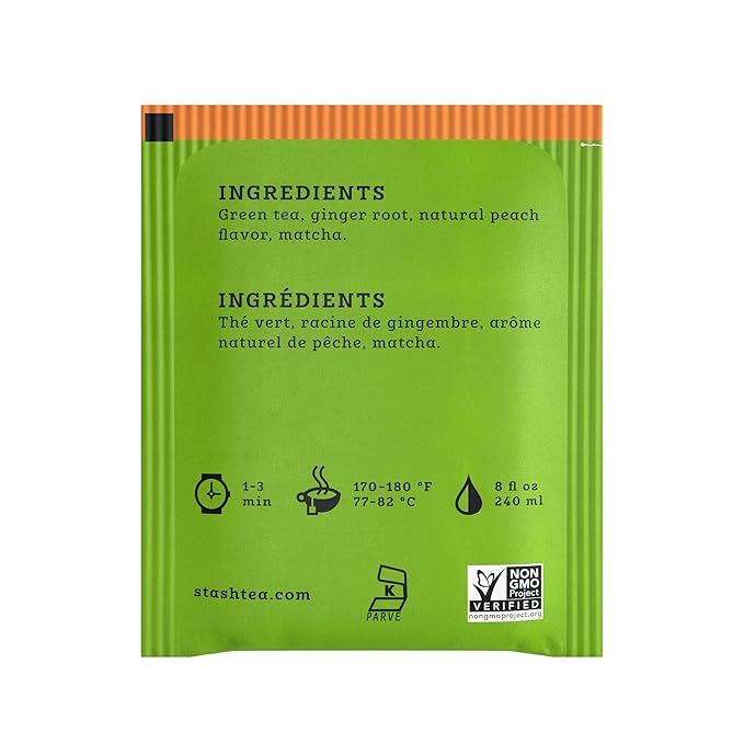 Stash Tea Ginger Peach Green Tea & Matcha Blend, Box of 100 Tea Bags (Packaging May Vary)