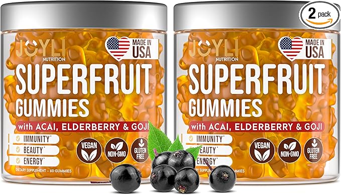 2 Pack - Multivitamin Fruit Gummies Vitamins A, C, D & E for Adults and Kids - Superfruit Gummy for Women&Men with Goji, Elderberry - Supports Immunity, Digestion&Energy - 60 Chewable Veggie Gummies