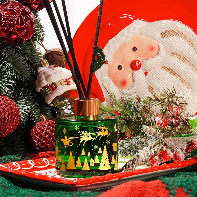 Reed Diffuser Set, 6.7 Oz Balsam & Cedar Scented Oil Diffuser with Sticks, Decorative Air Freshener for Home Bathroom Shelf