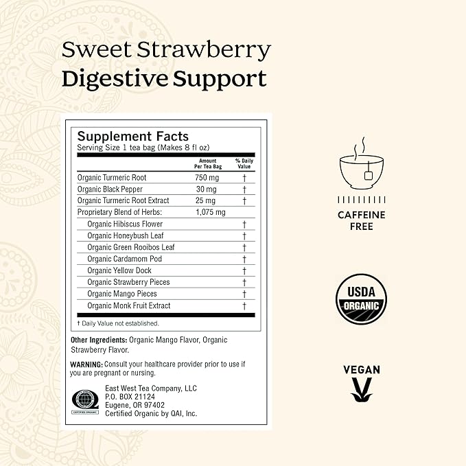 Yogi Tea Sweet Strawberry Digestive Support - 16 Tea Bags per Pack (6 Pack) - Organic Turmeric Tea Bags - Digestive Support Tea - Includes Turmeric Root, Black Pepper, Strawberry, Mango & More