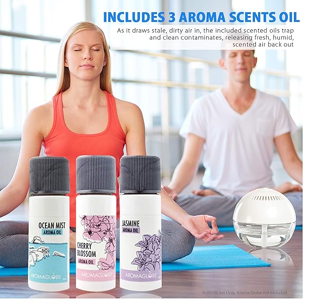 Daiwa Felicity Aroma Oil Refill Set of 3 - Globe Air & Room Revitalizer - White Noise Aromatizer Air Washer Machine with Scented Oils, Water Air Revitalizer for Home and Office