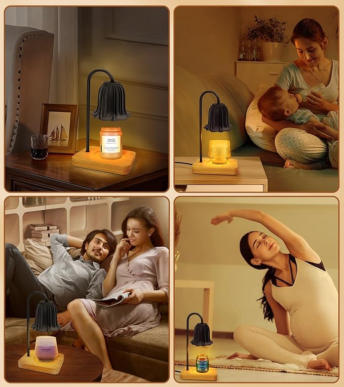 Candle Warmer Lamp, Dimmable Candle Warmer with 2 Bulbs, Birthday Gifts for Women Mom, Dad and Fathers, House Warming Gifts New Home Room Decor, 2H/4H/8H Timer Black Flower Candle Lamp Heater