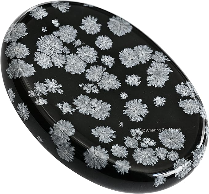Amazing Gemstone Snowflake Obsidian Worry Stone Crystals and Healing Stones for Stress Relief Gifts - Piedra Crystal Fidget for Meditation - Unique Stocking Stuffers and Birthday Gifts