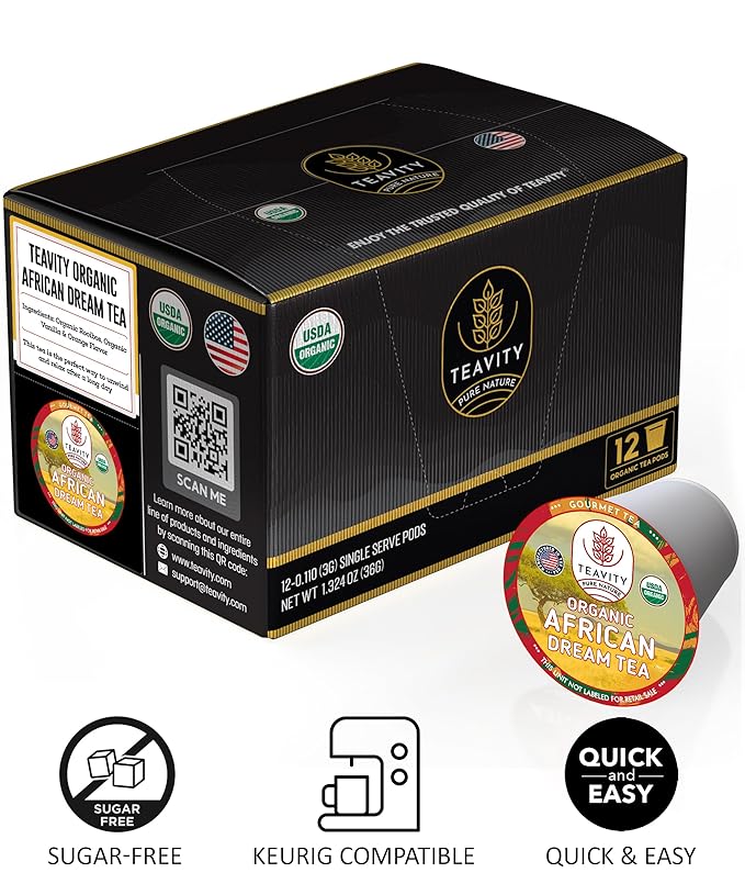 Organic Rooibos Tea Pods with Vanilla & Orange - Naturally Decaf Tea - African Dream by Teavity (36 Tea Pods)