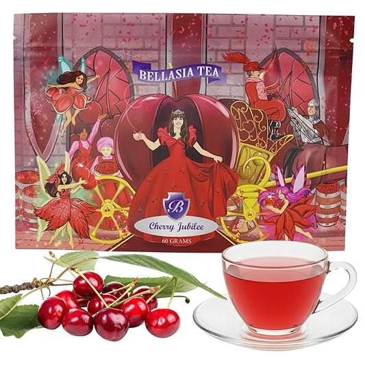 Bellasia Tea Cherry Jubilee for Kids Using Real Fruit Pieces - Caffeine Free Herbal Tea with Real Ingredients & Balanced Flavor- Add Loose Leaf Tea to Your Child’s Routine for A Fun & Tasty Drink
