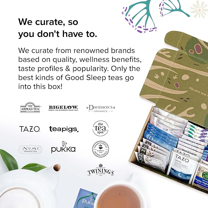 Sippingly Sleep Tea Sampler – 40 Herbal Tea Bags, 10 Calming Flavors with Valerian Root, Passionflower, and Lavender – Bedtime, Nighttime Tea for Sleep and Relaxation