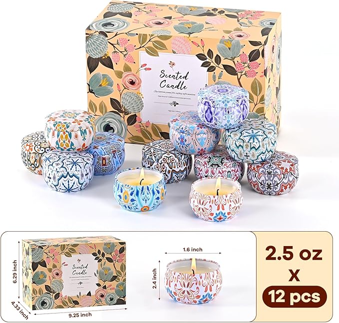 Scented Candles Gift Set, Candles for Home Scented 12 Pack, 300 Hours Long Lasting Soy Wax Aromatherapy Candle Set, Friends Moving Away, Birthday, Retirement Gifts for Women with Gift Box