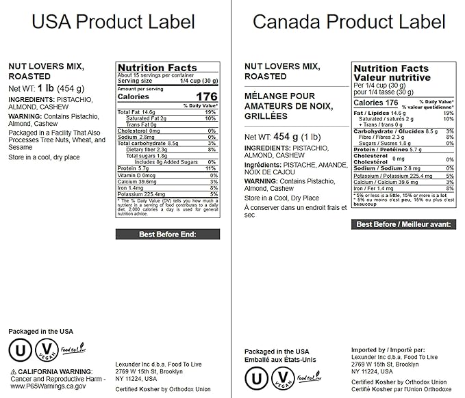 Food to Live Nut Lovers Mix, 1 Pound – Premium Dry Roasted Pistachios No Shell, Almonds and Cashews Blend. No Salt Added. Trail Snacks for Adults and Kids. Vegan, Kosher, Bulk