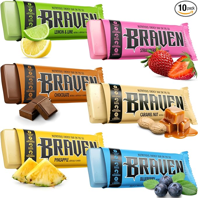 Braven Bar Variety Pack Energy Bars (1.59 oz, Pack of 10) – Energy Chews with 5g Protein – On-the-Go Snacks for Running, Hiking, and Sports - Gluten Free Snacks for Sustained Boost