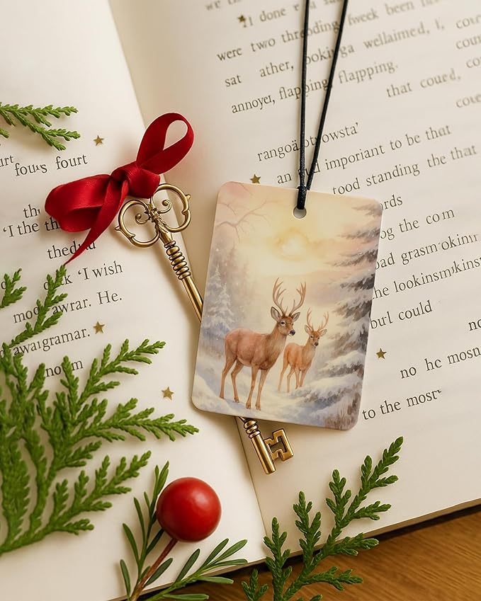 Pink Christmas Berry Car Air Freshener 4 Pcs, Coquette Pink Bow Xmas Tree Candle Reindeer Bell Hanging Air Freshener for Cars Closet Drawer Books, Girly Car Accessories Mirror Decor for Women