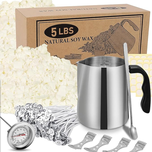 SAEUYVB Candle Making Kit Supplies, Natural Candle Wax for Candle Making - Soy Wax DIYCandle Making for Adults, Including 5lbs Soy Wax Flakes, Pouring Pot, Start Candle Kit for Adults, Beginners