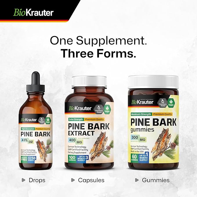 BIO KRAUTER Pine Bark Extract - Rich in Antioxidants Liquid Supplement - 400 mg French Maritime Pine Bark Extract Drops - Vegan, Alcohol & Sugar Free - 4 Fl Oz