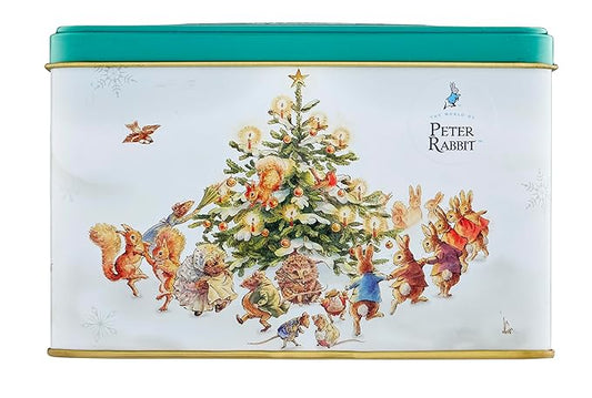 New English Teas Peter Rabbit & Friends Christmas Tree Tea Tin with 40 English Breakfast Teabags