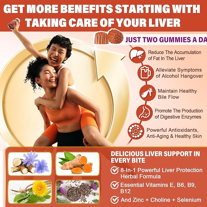 Milk Thistle Liver Detox Gummies, 18-IN-1 Liver Cleanse Detox & Repair Supplement with Berberine, Chicory Root, Turmeric, Artichoke, Dandelion Root, Chanca Piedra, Vitamins B6 B12-Sugar Free,Pack of 2