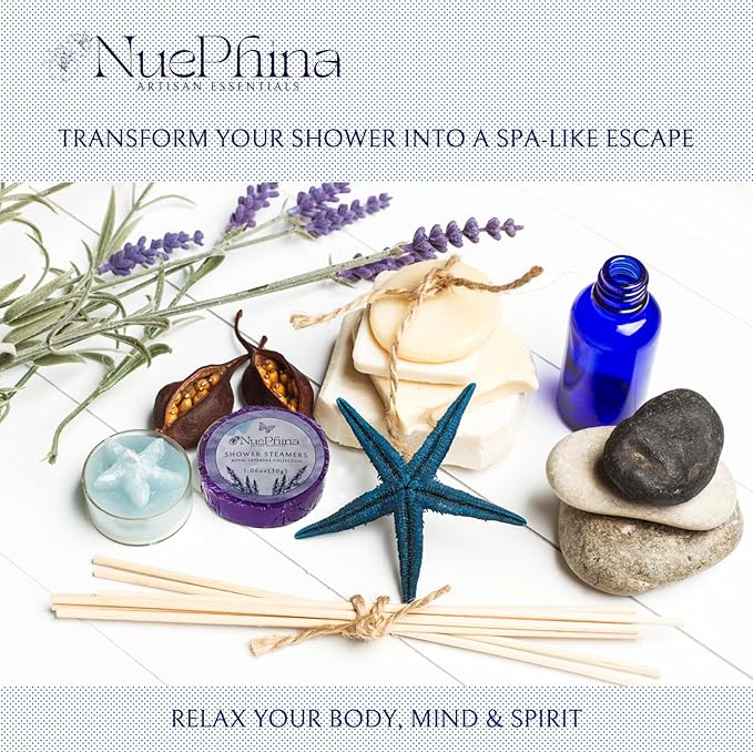8 Lavender Shower Steamers, Natural Ingredients with Pure Essential Oils & Real Flowers. An Affordable Luxury Self-Care Gift for Men & Women, Create a Calm & Stress Relieving Spa-Like Therapy at Home.