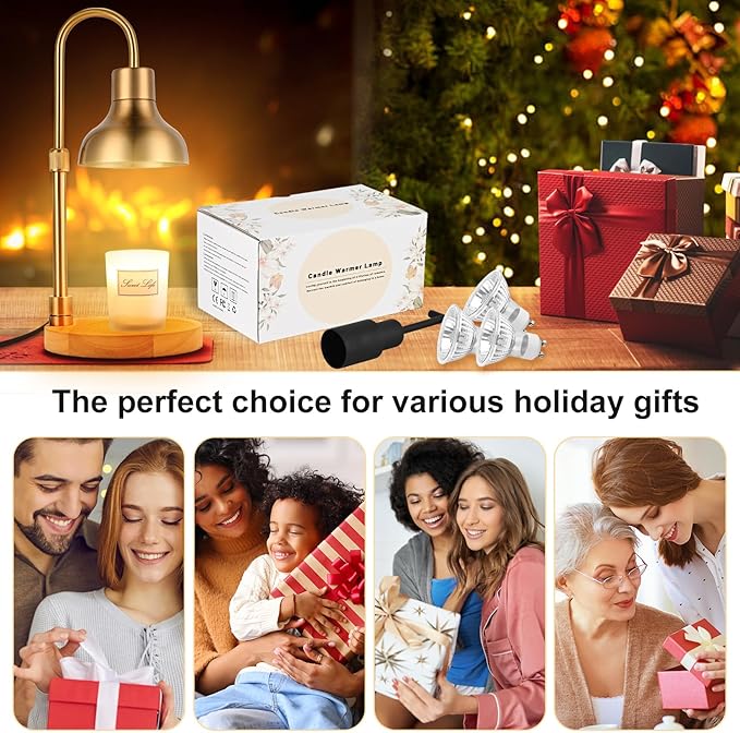 Candle Warmer Lamp with Timer & 3 Bulbs, Dimmable Electric Candle Light Adjustable Height and Brightness Candle Wax Warmer for Jar Candles Bedroom Home Decor House Warming Gift (Gold)