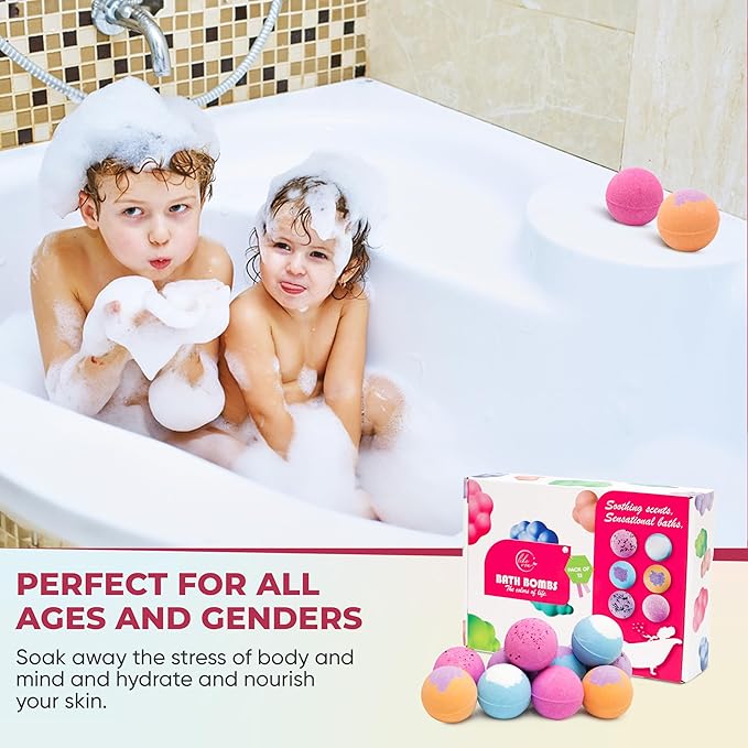 Bath Bombs for Women, Men & Kids – 12 Bath Bomb Gift Set with Shea Butter, Essential Oils & Sea Salt, Moisturizing Spa Aromatherapy, Long-Lasting Fizz, Relaxation & Holiday Gifts