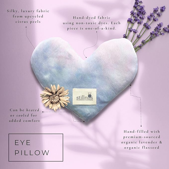 Weighted Heart Eye Pillow – Hand-Dyed in Sky Tones with Organic Lavender & Flaxseed – Relaxation Gift for Women, Meditation Tool, Mindful Rest, Cooling Eye Mask, Wellness Self-Care Kit