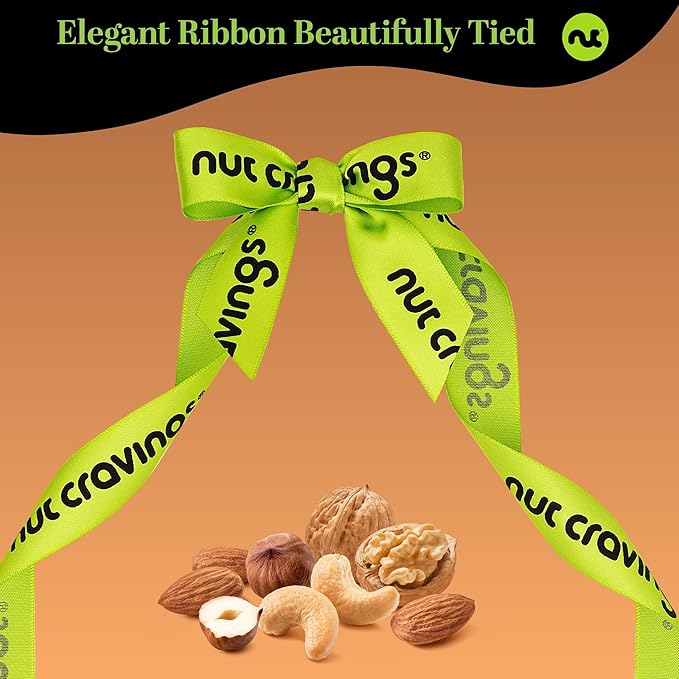 NUT CRAVINGS - Diwali Sweets Hamper Mixed Nuts Gift Basket in Reusable Wooden Tray + Green Ribbon (12 Assortments) Food Arrangement, Healthy Snack Care Package, Food Assortments