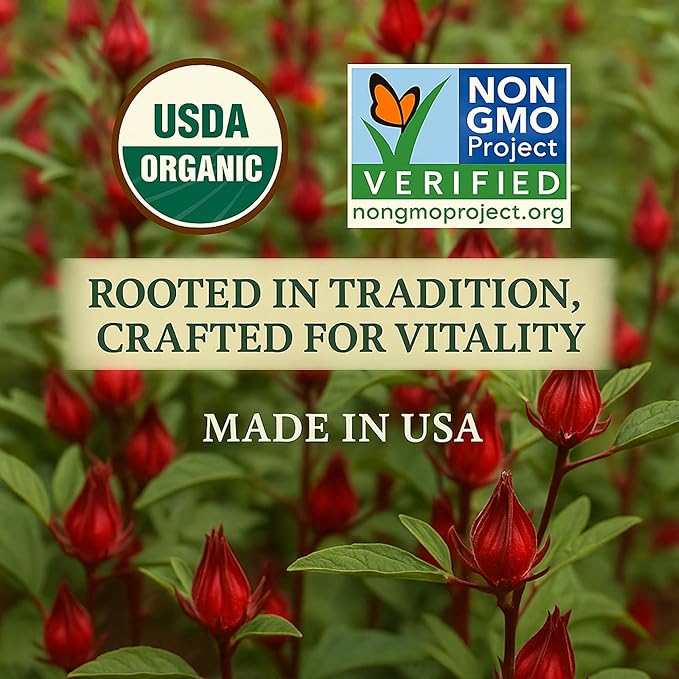 Organic Hibiscus Tea (100 tea bags | 8 oz | 226g) - Supports cardiovascular well-being, menstrual comfort and hormonal balance