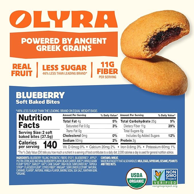 Olyra Organic Soft Baked Fruit Bars Variety Pack - High Fiber Bar - Healthy Snacks for Adults & Kids - Vegan Breakfast Bars - Office Snack - 24 Count