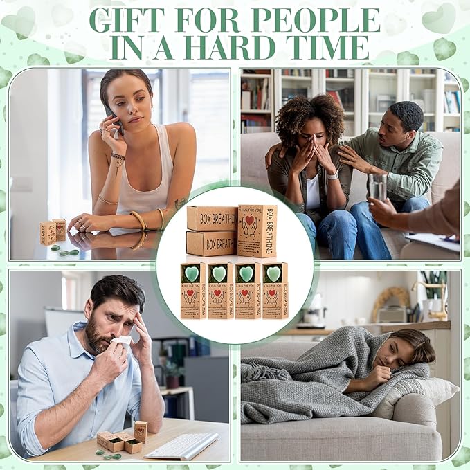 Landical 50 Sets Pocket Hug Token Gifts Small Crystal Heart Stones Bulk with Boxes Mini Heart Shape Natural Stones for Colleagues Family Distance Social Celebration of Life Gifts(Green)