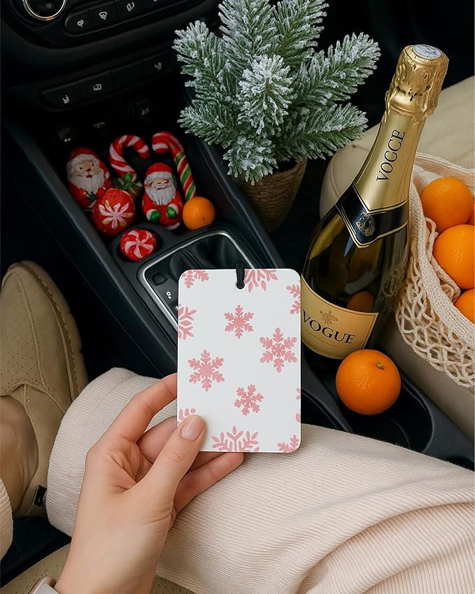 Pink Boho Christmas Berry Car Air Freshener 4 Pcs, Coquette Bow Xmas Tree Snowflake Hanging Air Freshener for Cars Closet Drawer Books, Girly Christmas Car Accessories Mirror Decor for Women