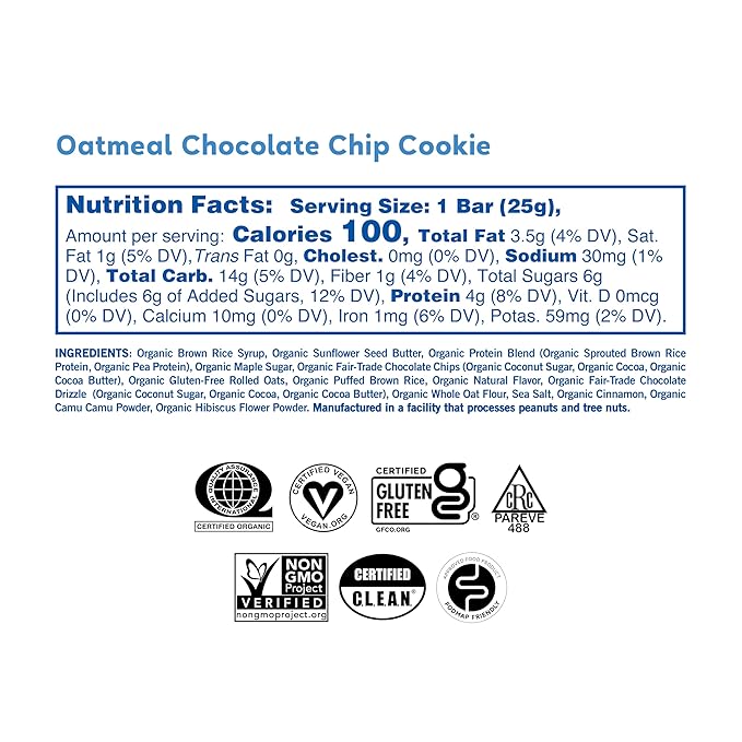 GoMacro MacroBar Organic Vegan Protein Bars - Sunflower Butter + Chocolate & Oatmeal Chocolate Chip (2.3 Ounce Bars, 12 Count) (Pack of 2)