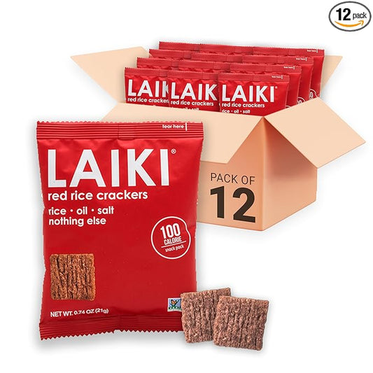 Gluten Free Rice Crackers - Red | Low Sodium Healthy Snack | Vegan SEED-OIL FREE Snack | NON-GMO | GF Snack for Adults | Diabetic Friendly | Gluten Free Variety Pack | Clean & Vegan | Party Snack | Pack of 12