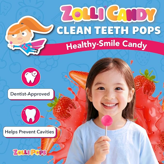 Zollipops Clean Teeth Pops Sugar Free Candy with Xylitol, Dye-Free Lollipops - Keto & Diabetic-Friendly, Dentist-Approved Treats for Kids (Strawberry 3.1 oz, Pack of 2)
