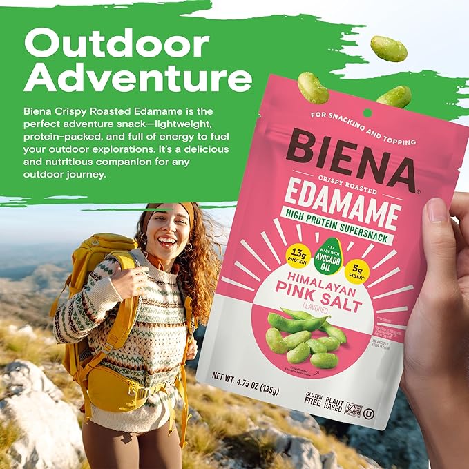 Biena Crispy Roasted Edamame Beans Snack – High Protein Snack for Adults & Kids, 12g-13g Protein per Serving - Made with Avocado Oil – Vegan, Low Carb, Gluten-Free – 3-Pack 4.75oz, Himalayan Pink Salt
