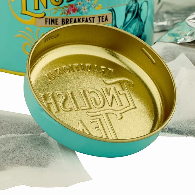 New English Teas Vintage Victorian Tea Caddy with 80 English Teabags (Teal), Forget My Not Gift