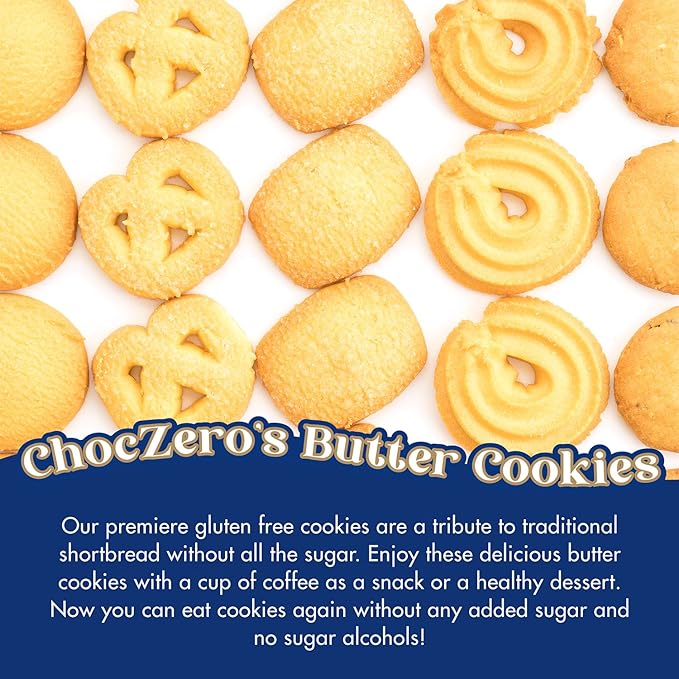 ChocZero Keto Butter Cookies - Sugar Free Danish Shortbread Gift - Gluten Free, Low Carb (1 tin, 12 oz)